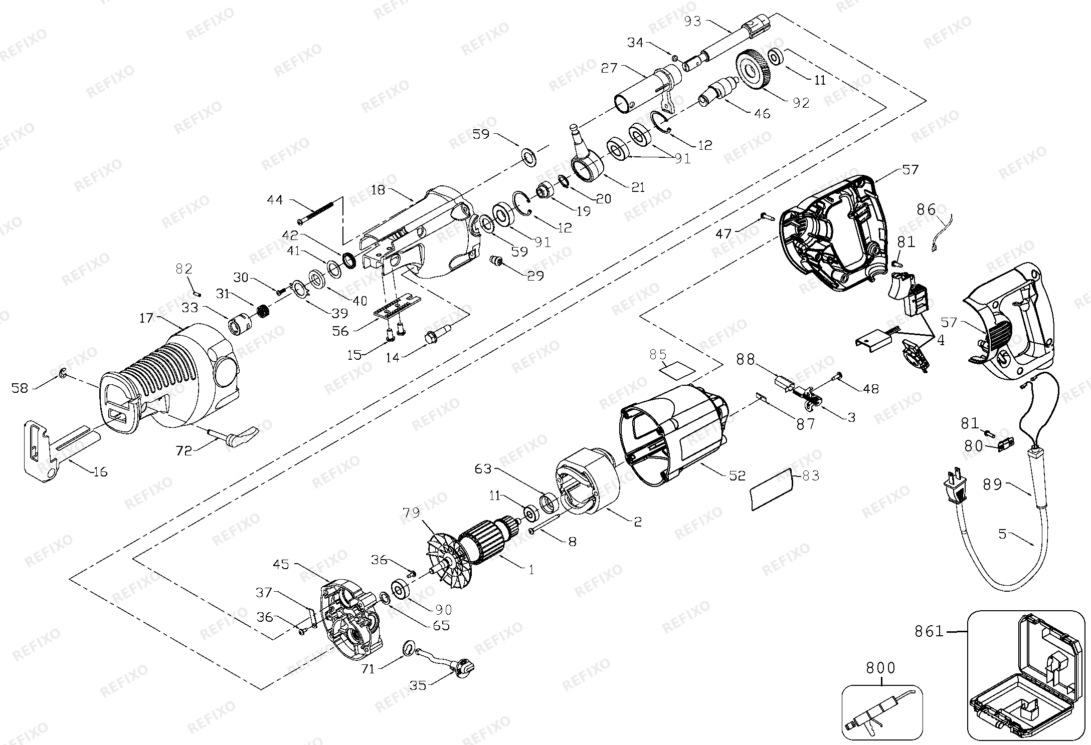 Деталировка DeWalt DW311K-QS TYPE 1 RECIPROCATING SAW DW311K-QS DW311K — схема запчастей в разборе