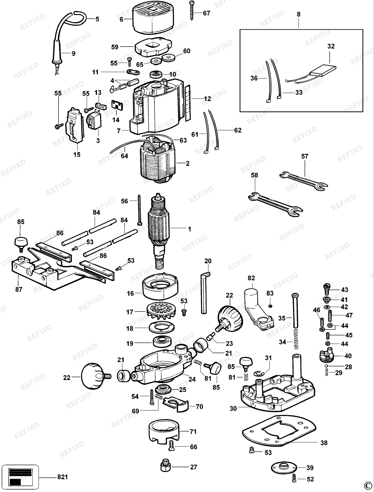 Деталировка DeWalt DW615-QS TYPE 4 FRÄSMASCHINE DW615-QS DW615 — схема запчастей в разборе