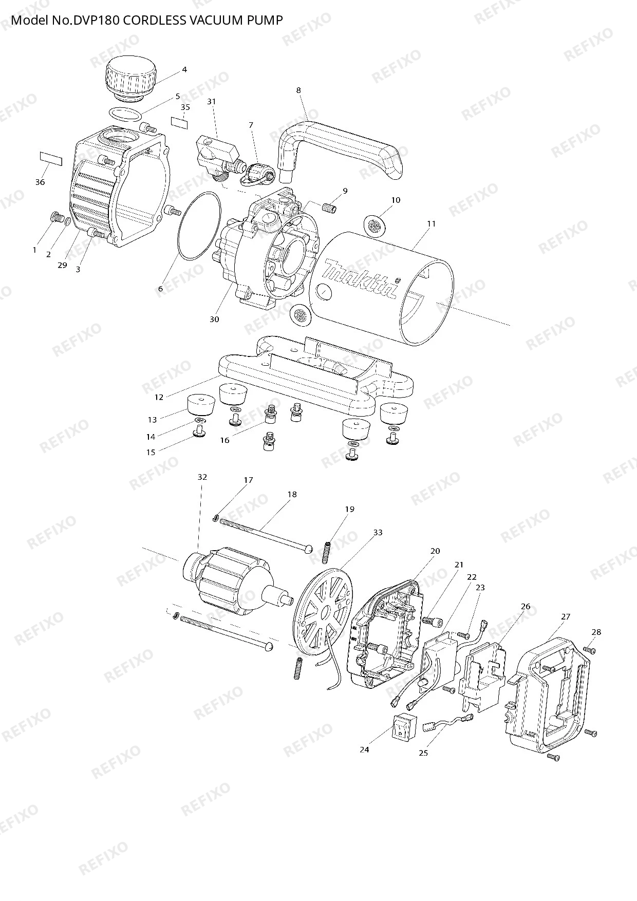 Деталировка MAKITA DVP180 — схема запчастей в разборе