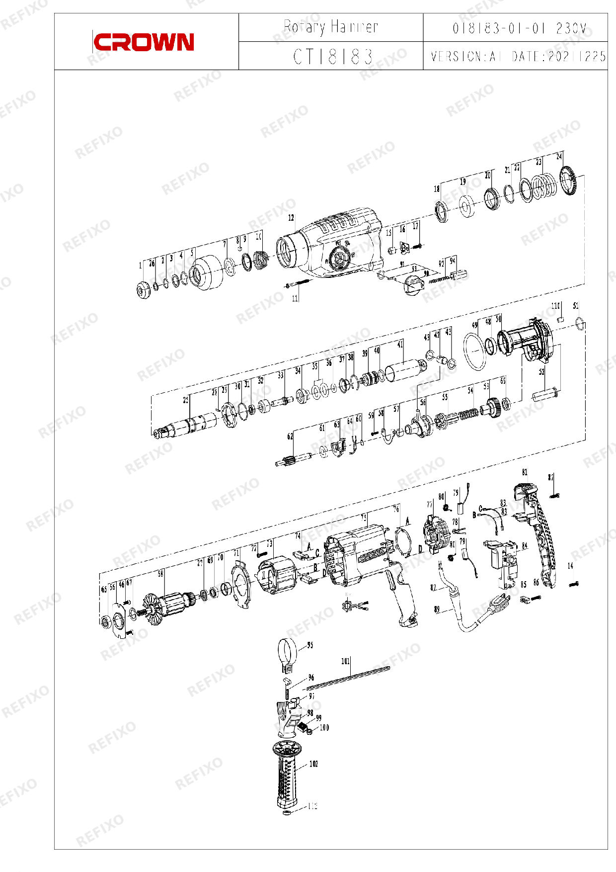 Деталировка CROWN CT18183 (до с.н. 2300...) — схема запчастей в разборе