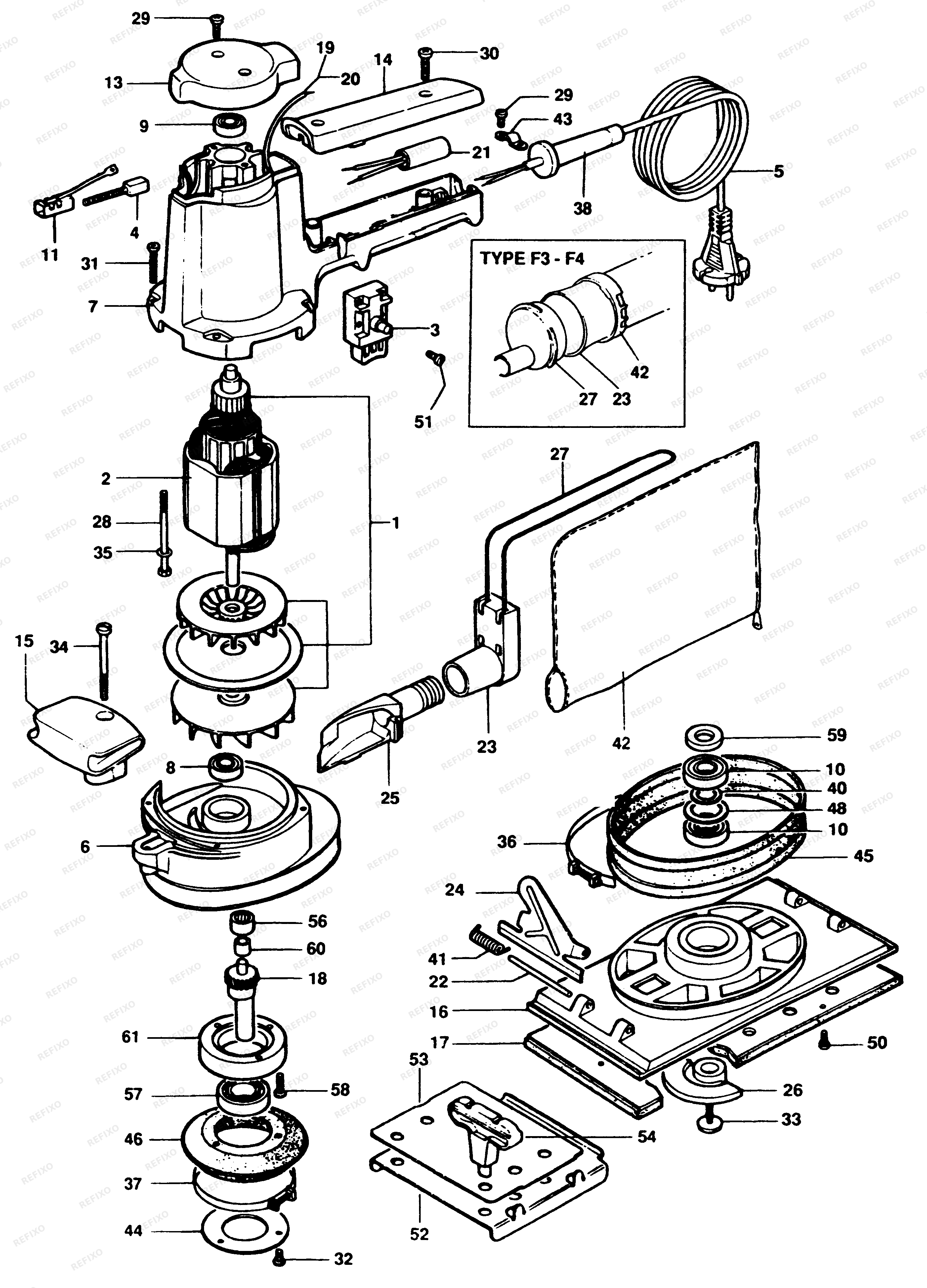 Black&Decker РУЧНАЯ ПЛОСКОШЛИФОВАЛЬНАЯ МАШИНА P6305 — схема запчастей