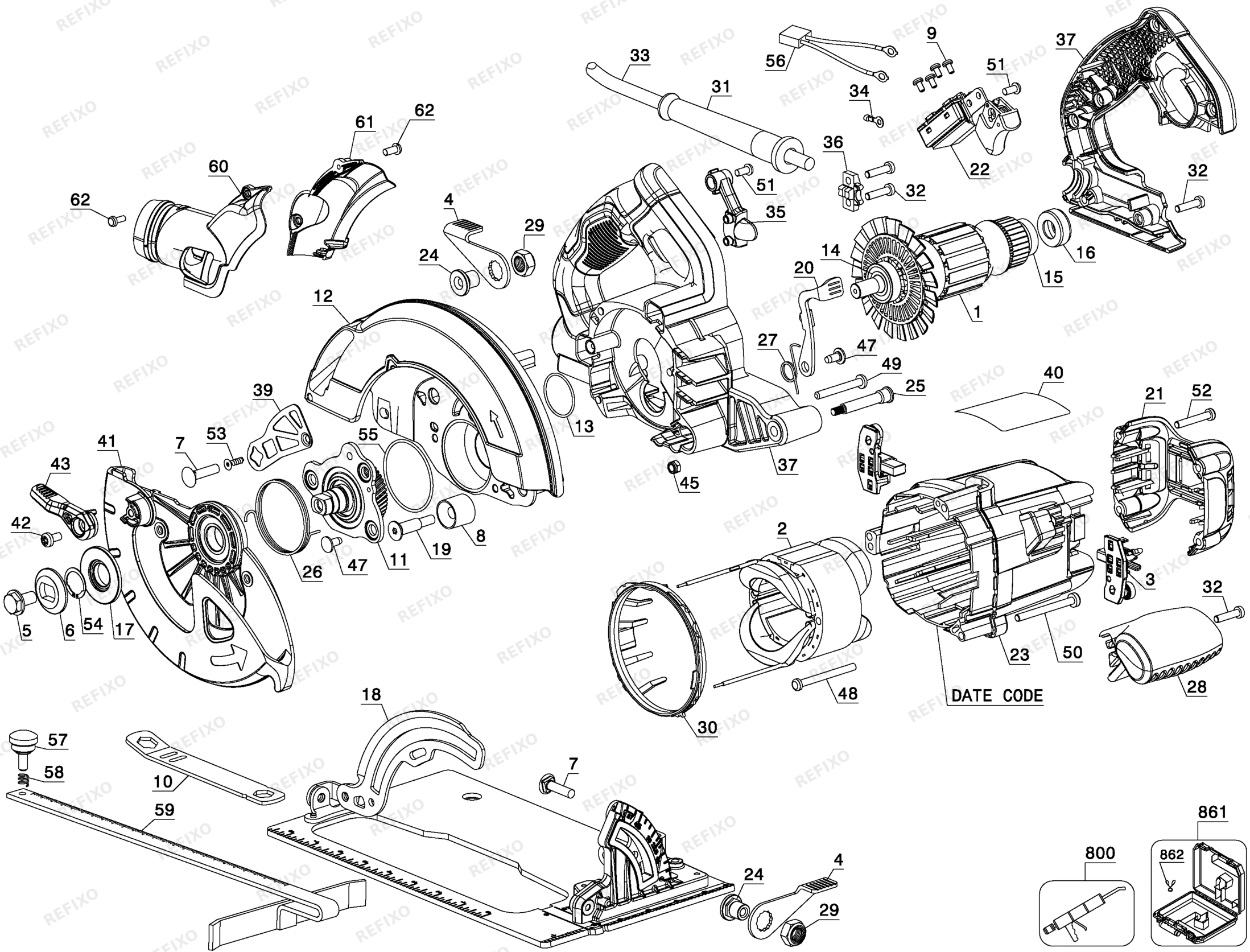Деталировка DeWalt DWE575K-QS TYPE 1 KREISSGE DWE575K-QS DWE575K — схема запчастей в разборе