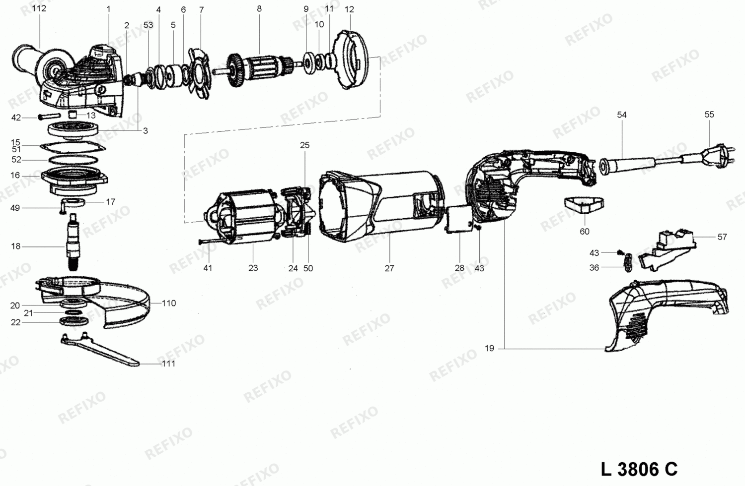 Деталировка Flex L 3806 C 230CEE 306363 — схема запчастей в разборе