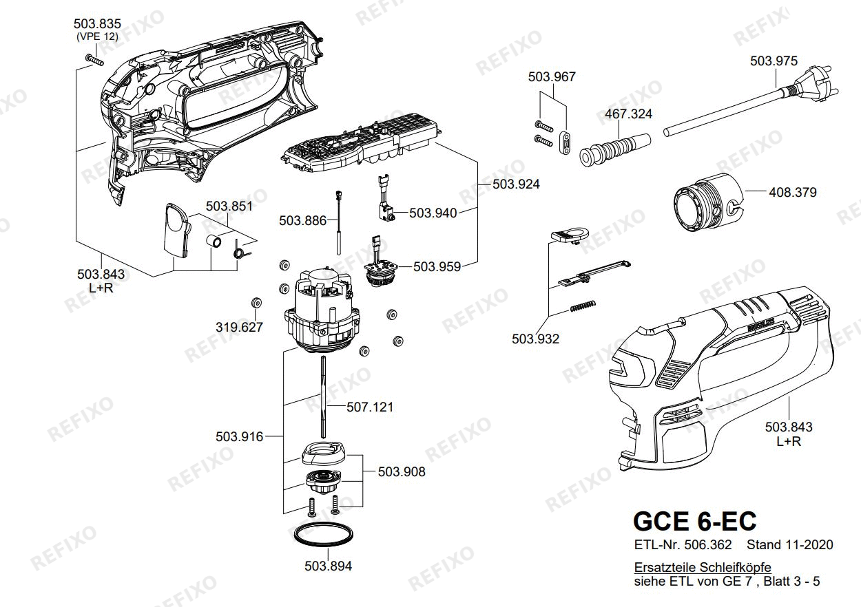 Деталировка Flex GCE 6 EC — схема запчастей в разборе