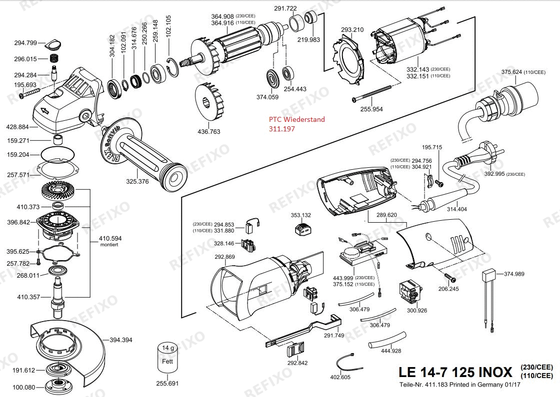 Деталировка Flex LE 14-7 125 INOX Set110BS-4h — схема запчастей в разборе