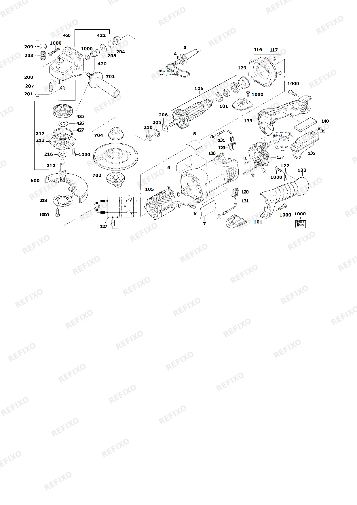 Деталировка MILWAUKEE AG16 125INOX 4933407345 4000463864 — схема запчастей в разборе