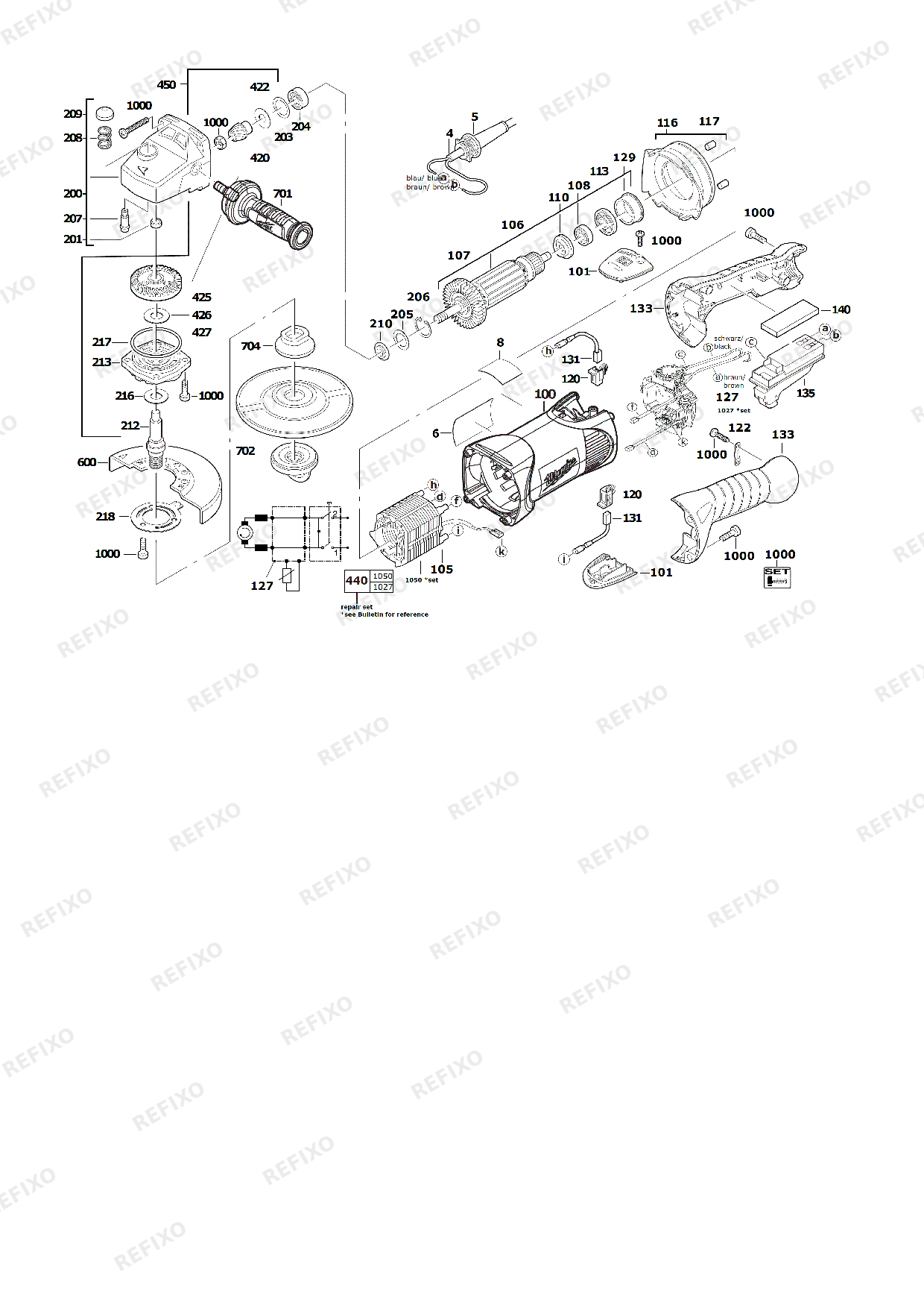 Деталировка MILWAUKEE AGV17 125INOX 4933449870 4000449871 — схема запчастей в разборе