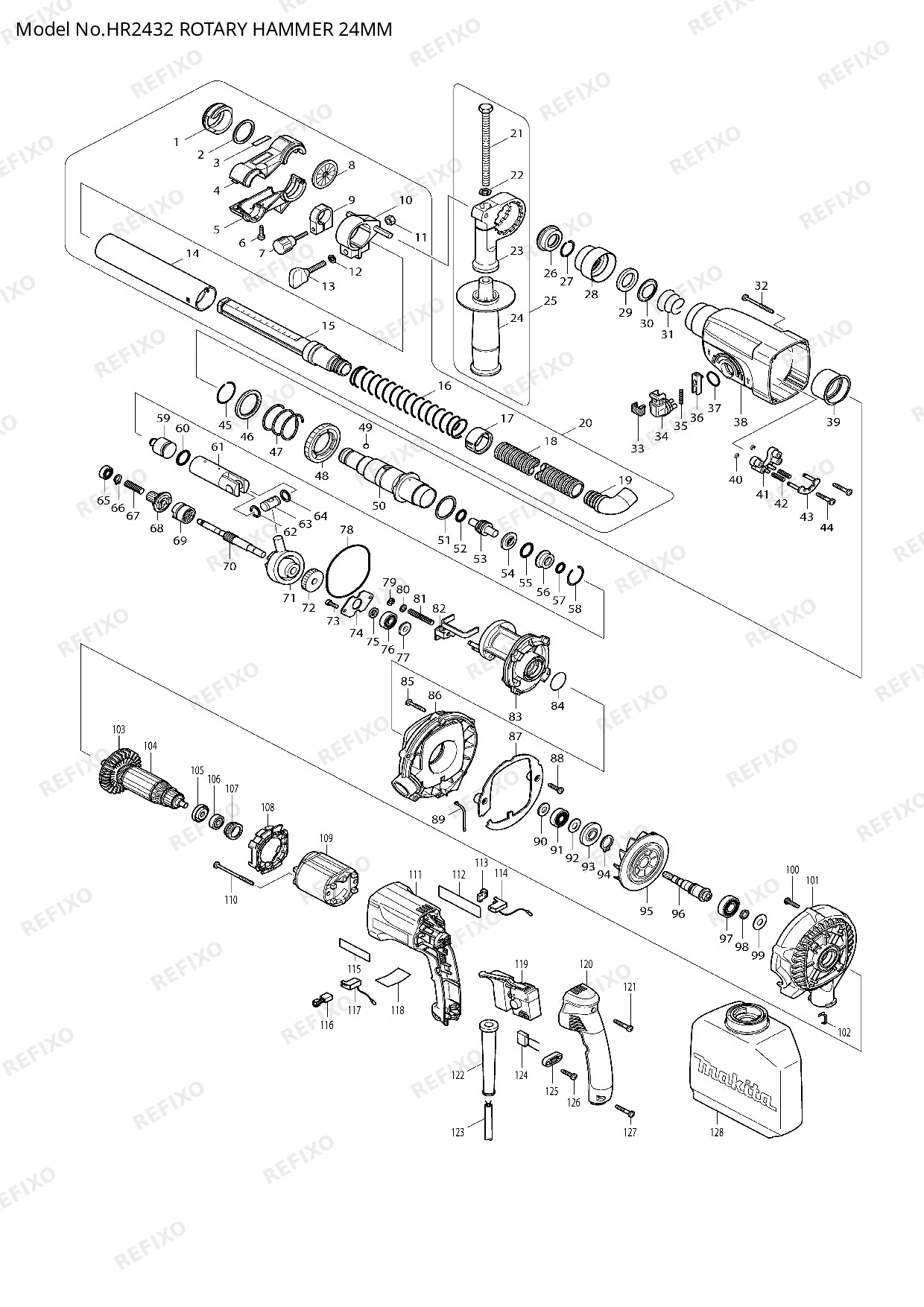 Деталировка MAKITA HR2432 — схема запчастей в разборе