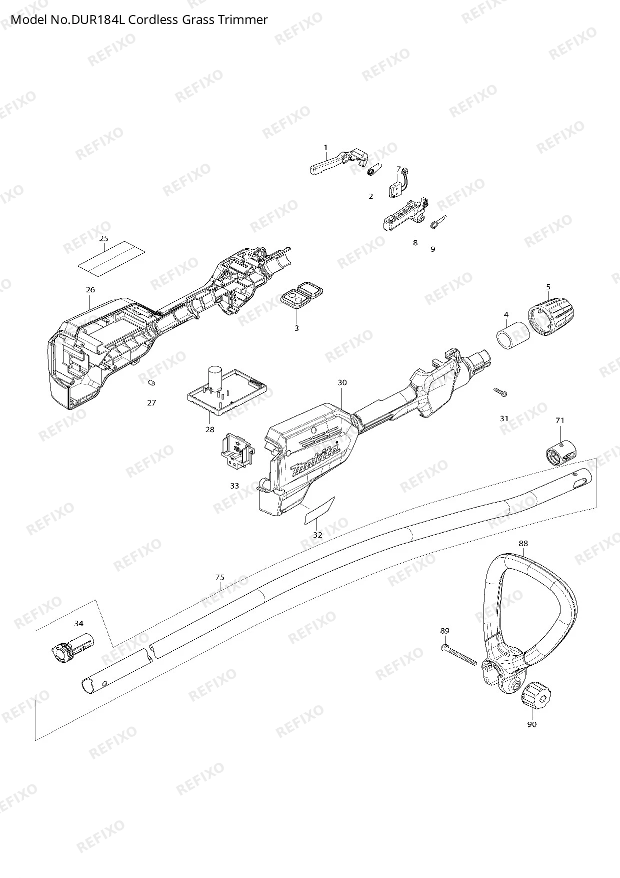 Деталировка MAKITA DUR184L — схема запчастей в разборе