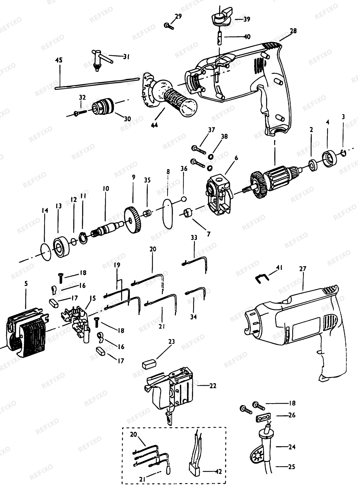 Деталировка DeWalt DW203-LX TYPE 1 BOHRER DW203-LX DW203 — схема запчастей в разборе