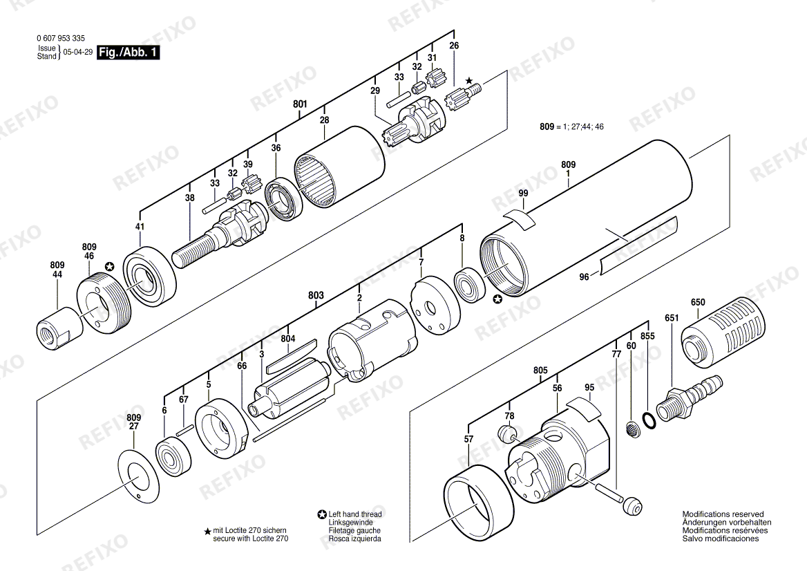 Деталировка Bosch Einbaumotor 180 WATT-SERIE (0 607 953 335) — схема запчастей в разборе
