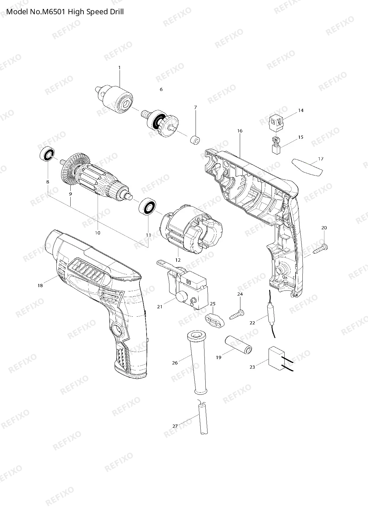 Деталировка MAKITA M6501 — схема запчастей в разборе