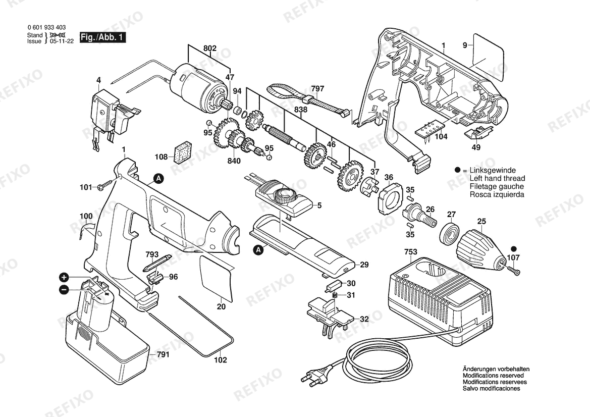 Деталировка Bosch Аккумуляторный - дрель GBM 12 VSP-3 | 12 V | 027 - AU (0 601 933 437) — схема запчастей в разборе