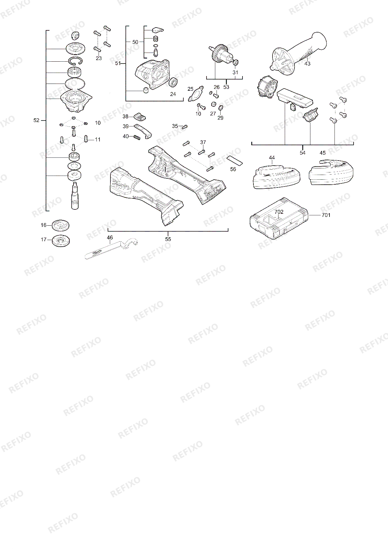 Деталировка MILWAUKEE M18BLSAG125X 402X 4933492644 4000509245 — схема запчастей в разборе