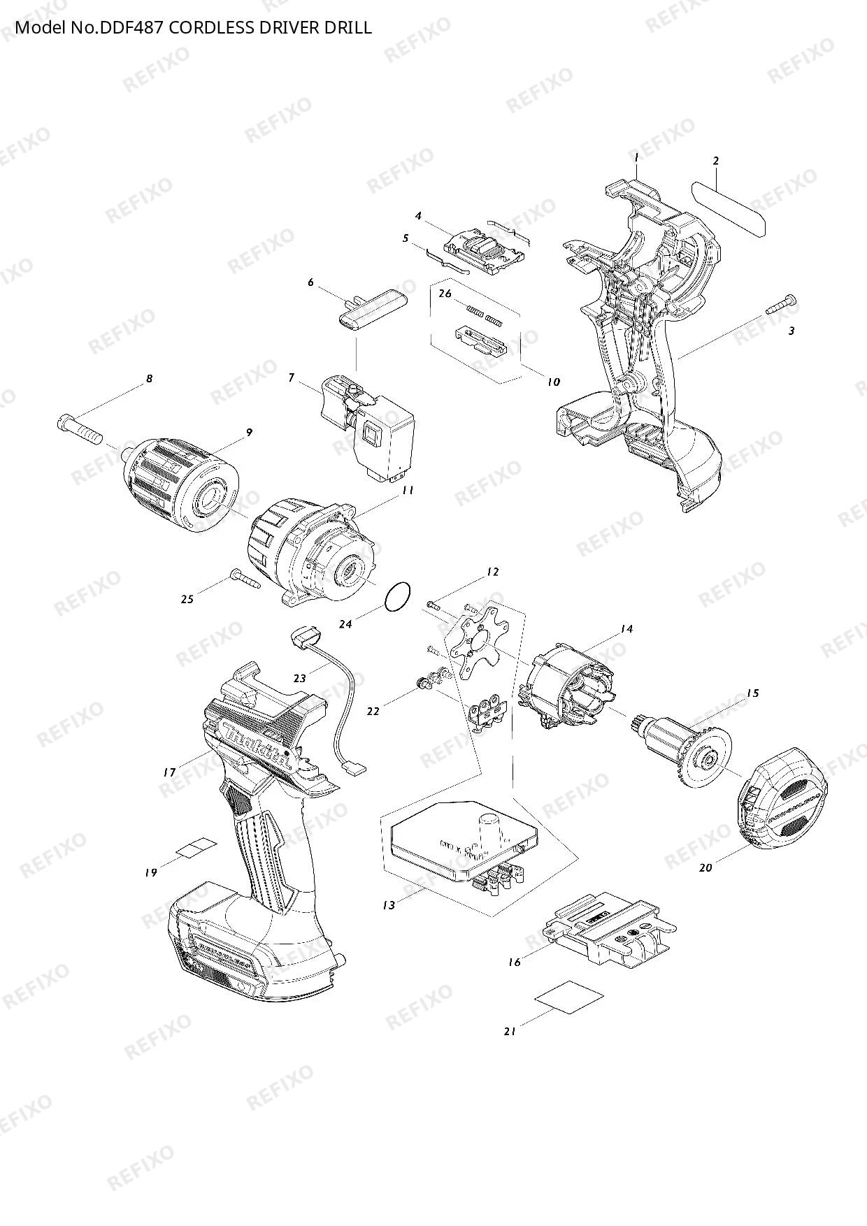 Деталировка MAKITA DDF487 — схема запчастей в разборе