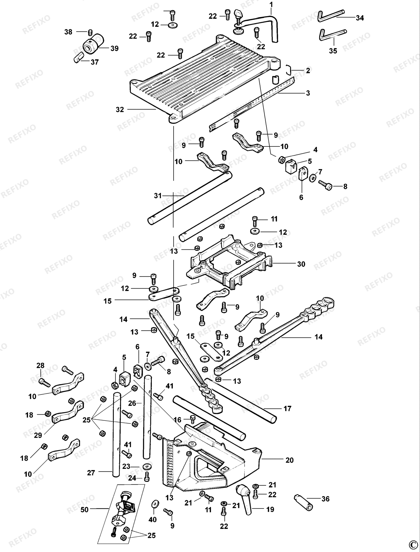 Деталировка DeWalt DE7335-XJ TYPE 1 DE-MORTISING ATTACHMENT DE7335-XJ DE7335 — схема запчастей в разборе
