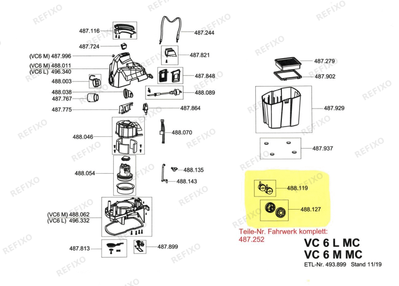 Деталировка Flex VC 6 L MC 230BS — схема запчастей в разборе