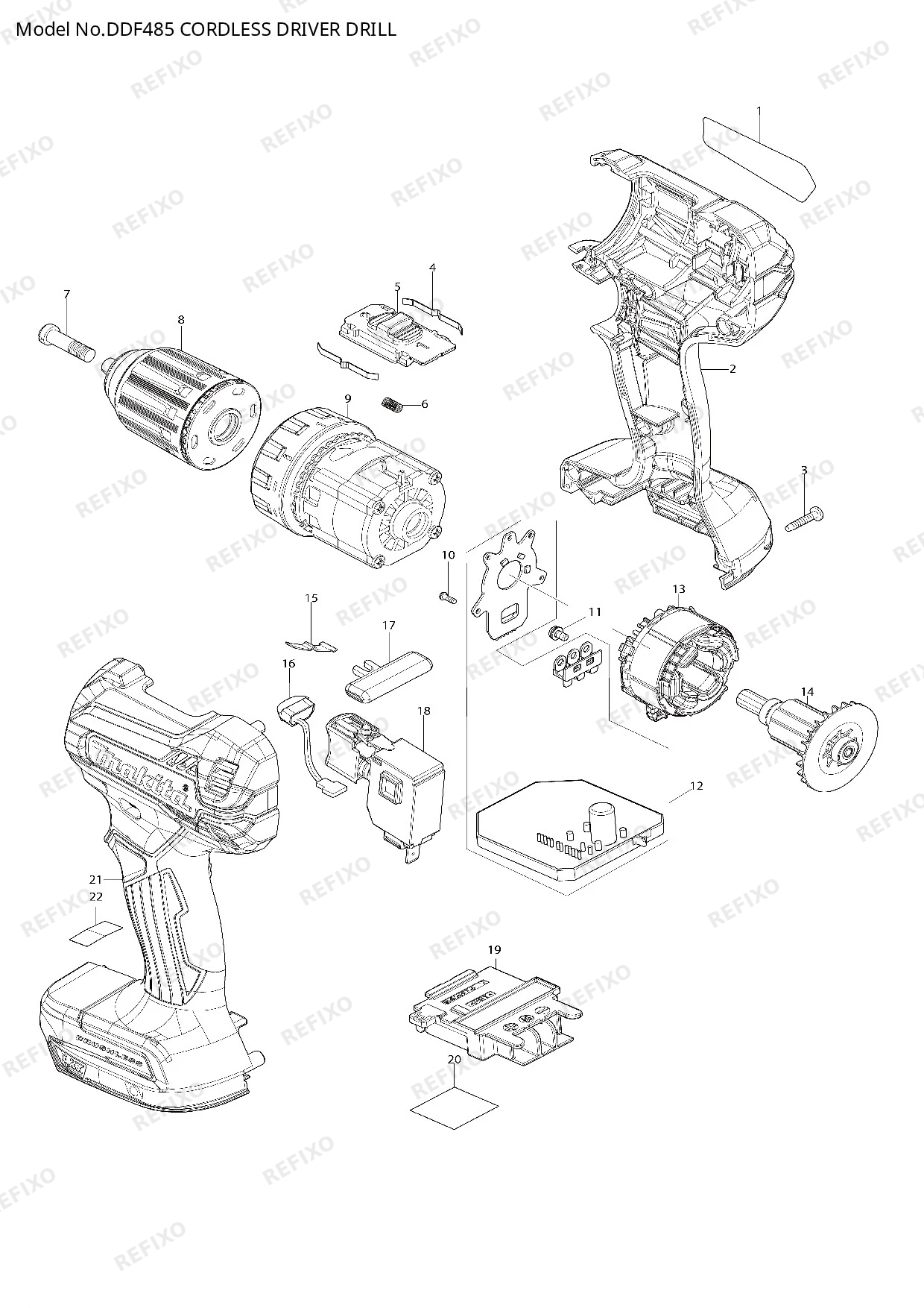 Деталировка MAKITA DDF485 — схема запчастей в разборе