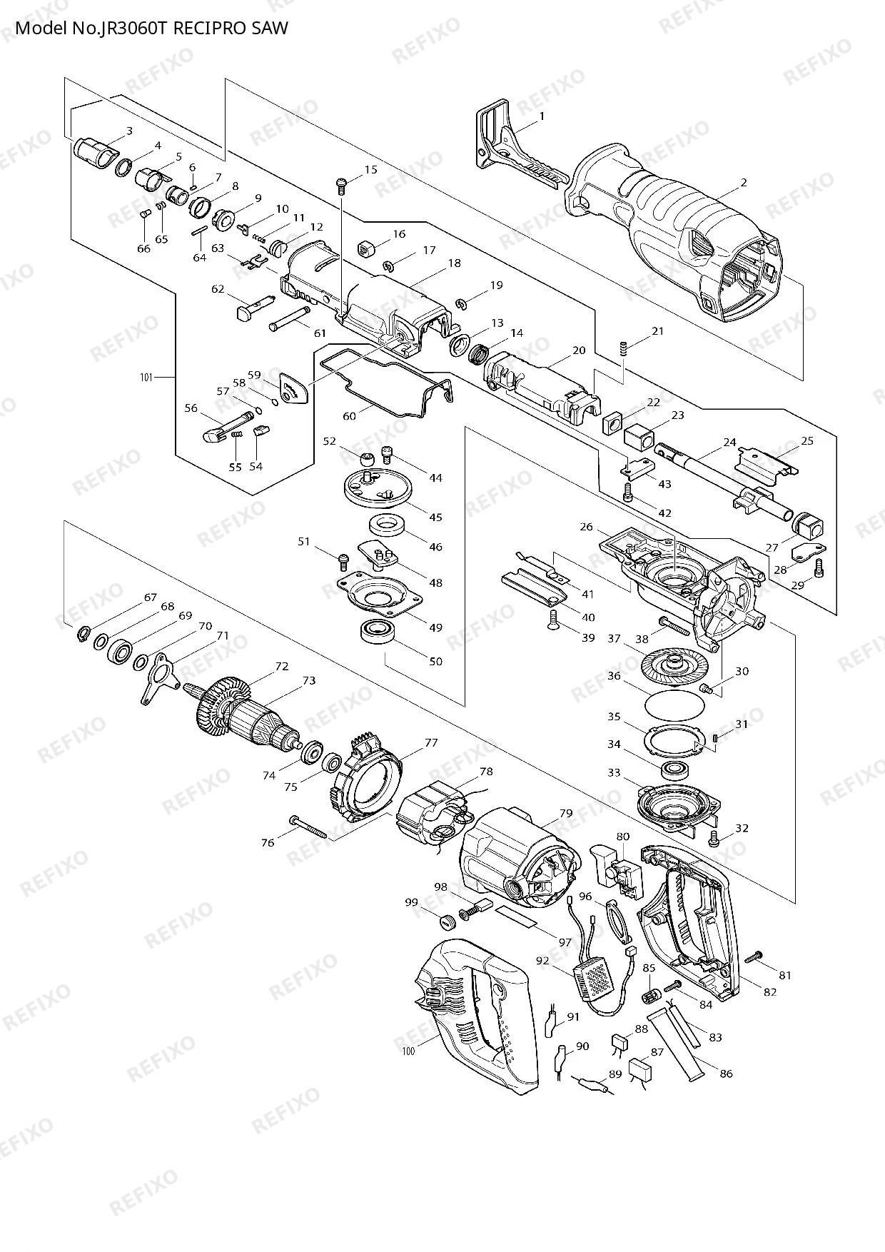 Деталировка MAKITA JR3060T — схема запчастей в разборе