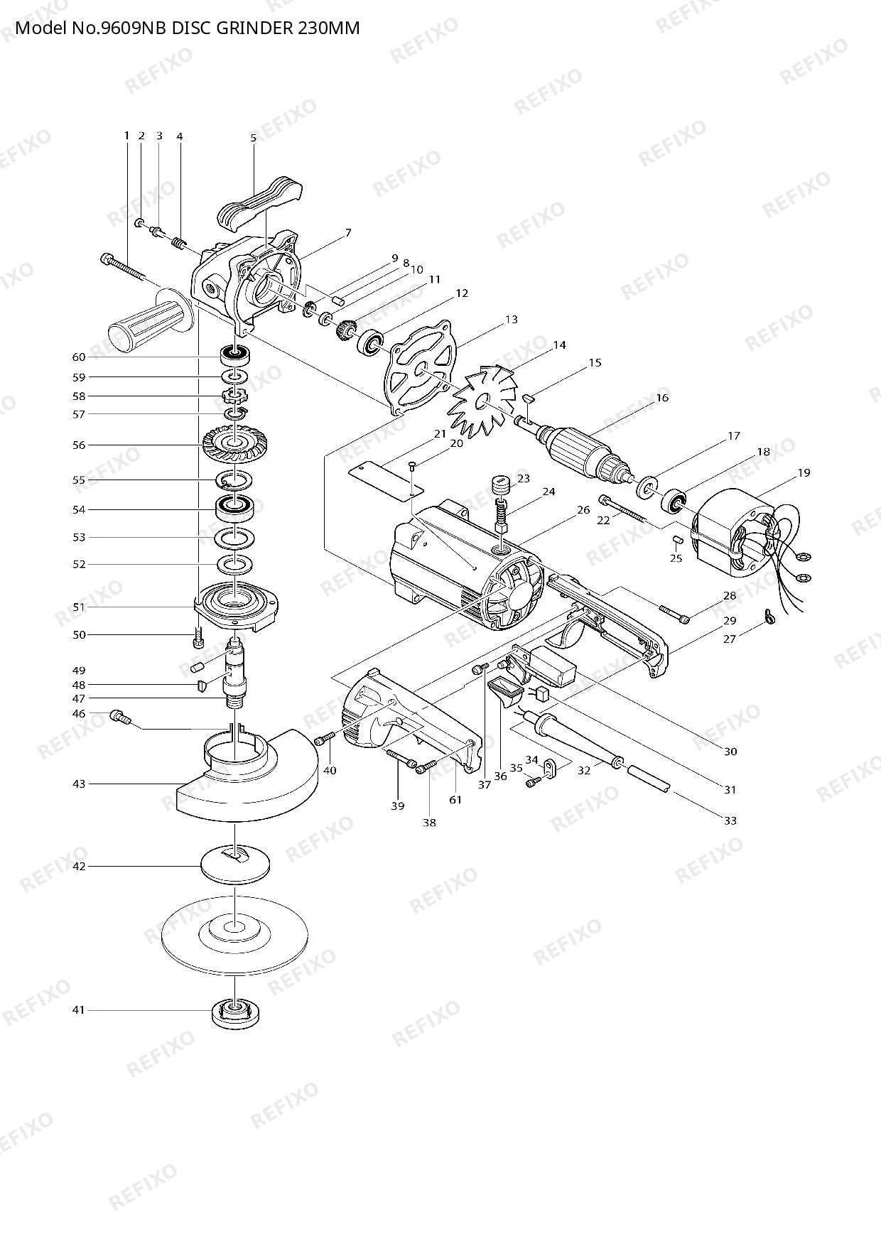 Деталировка MAKITA 9609NB — схема запчастей в разборе
