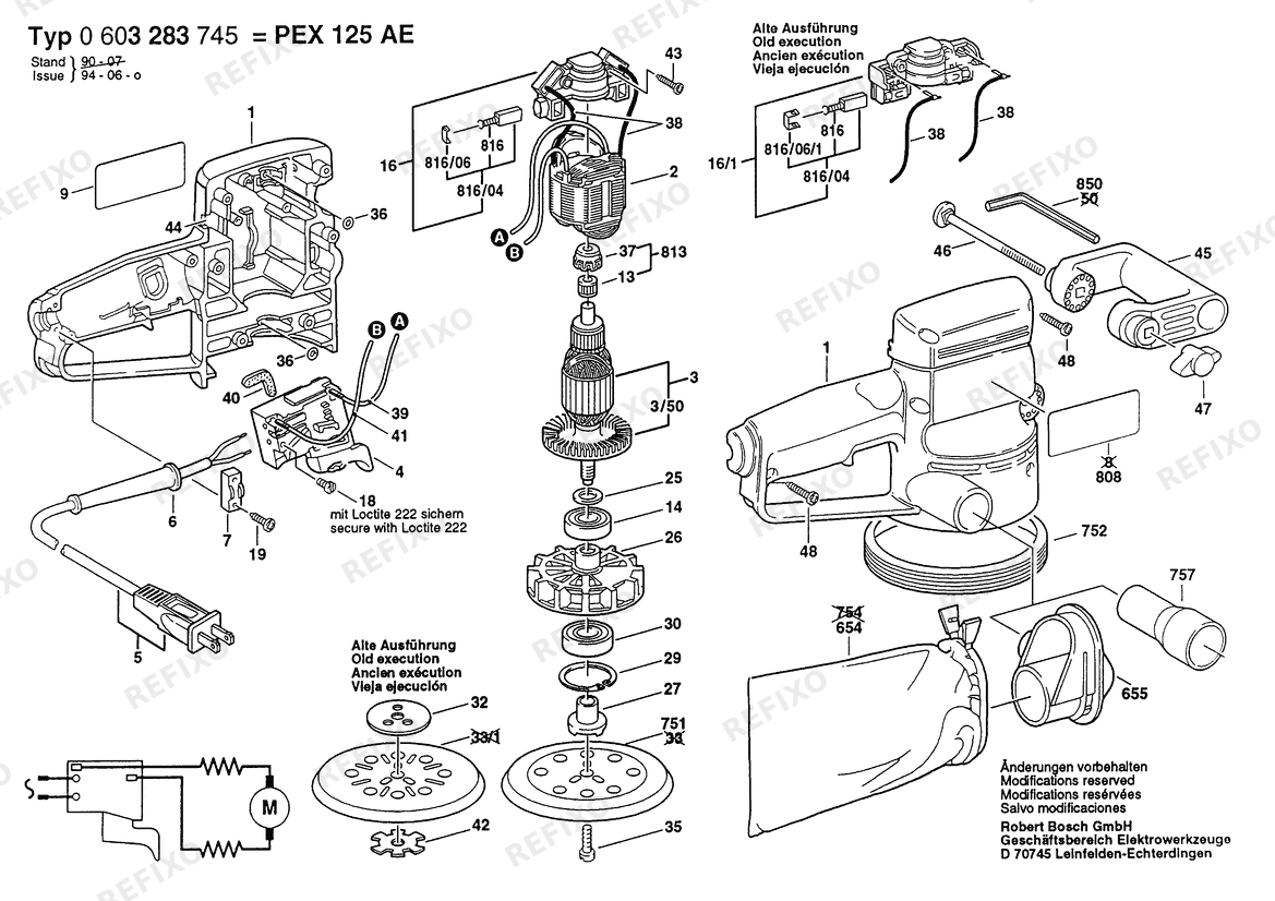 Деталировка Bosch Hw- эксцентриковая шлифмашина PEX 125 AE | 115 V | 030 - CA (0 603 283 745) — схема запчастей в разборе