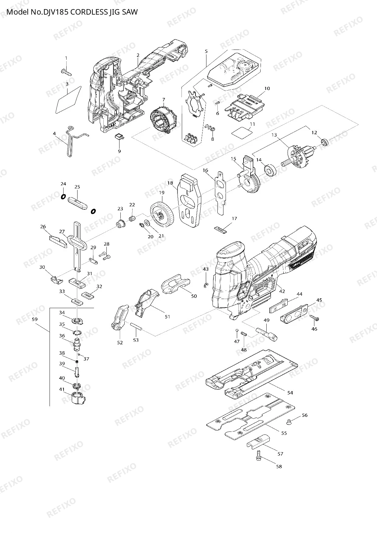 Деталировка MAKITA DJV185 — схема запчастей в разборе
