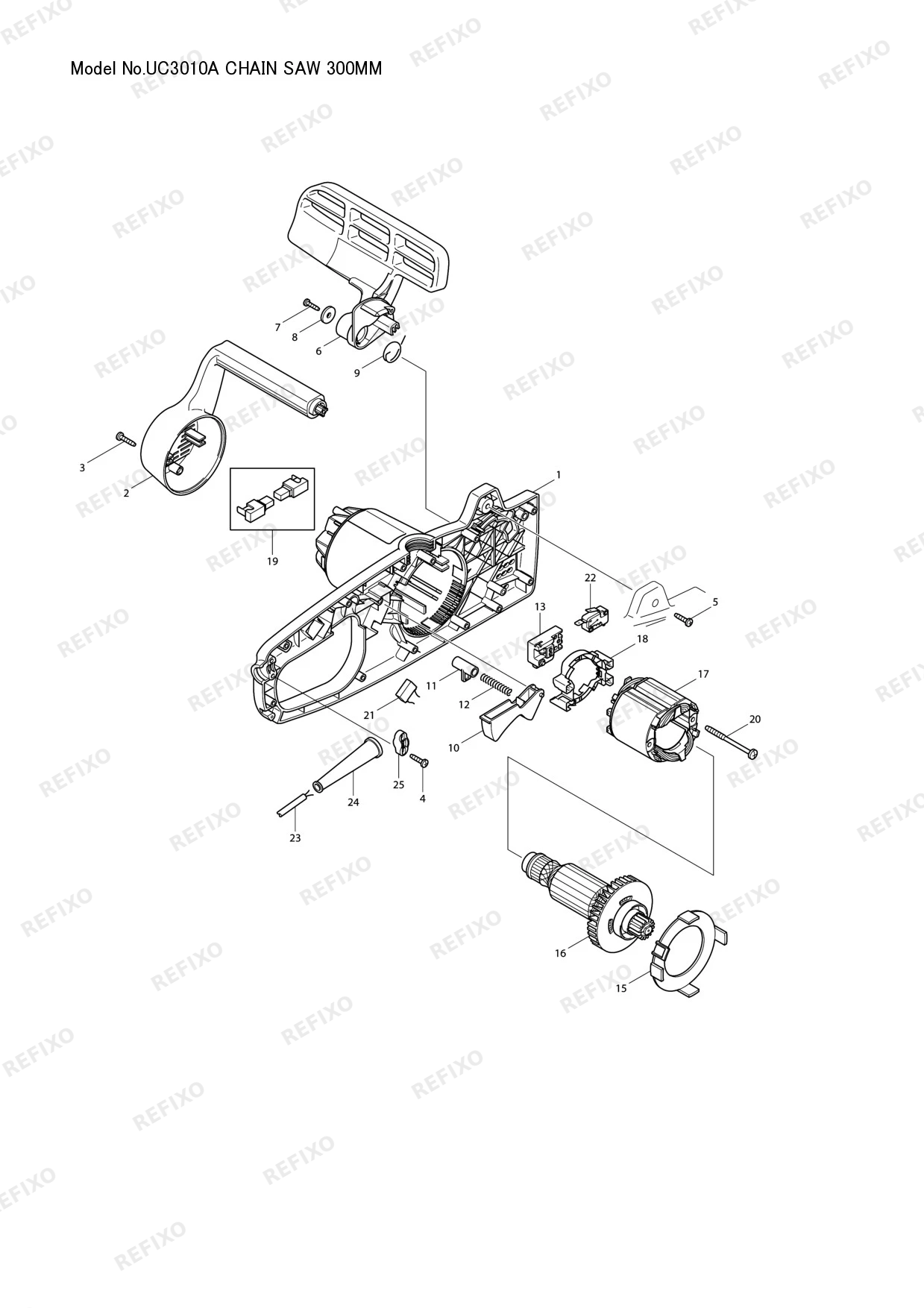 Деталировка MAKITA UC3010A — схема запчастей в разборе