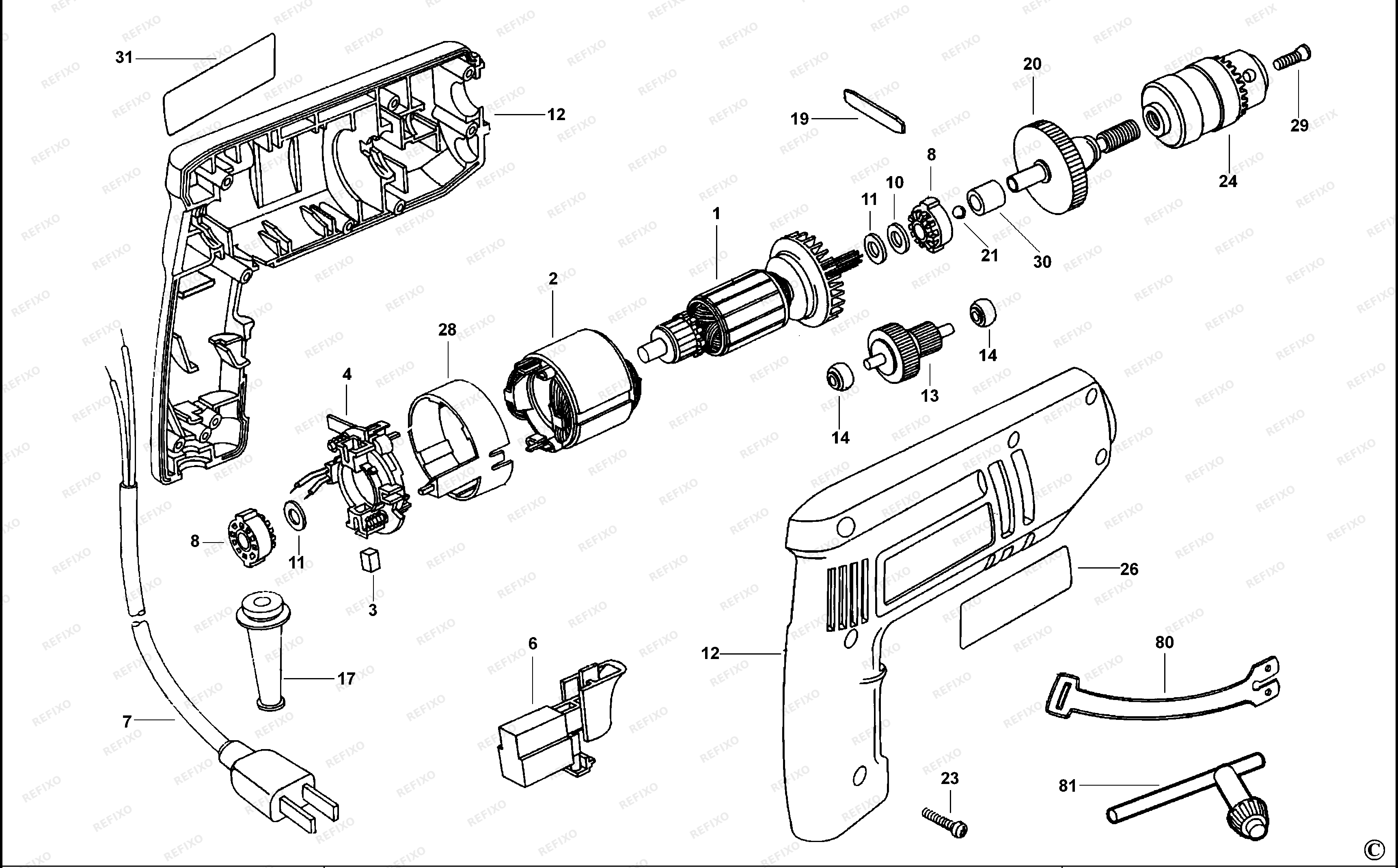 Black&Decker ДРЕЛЬ 7152 — схема запчастей
