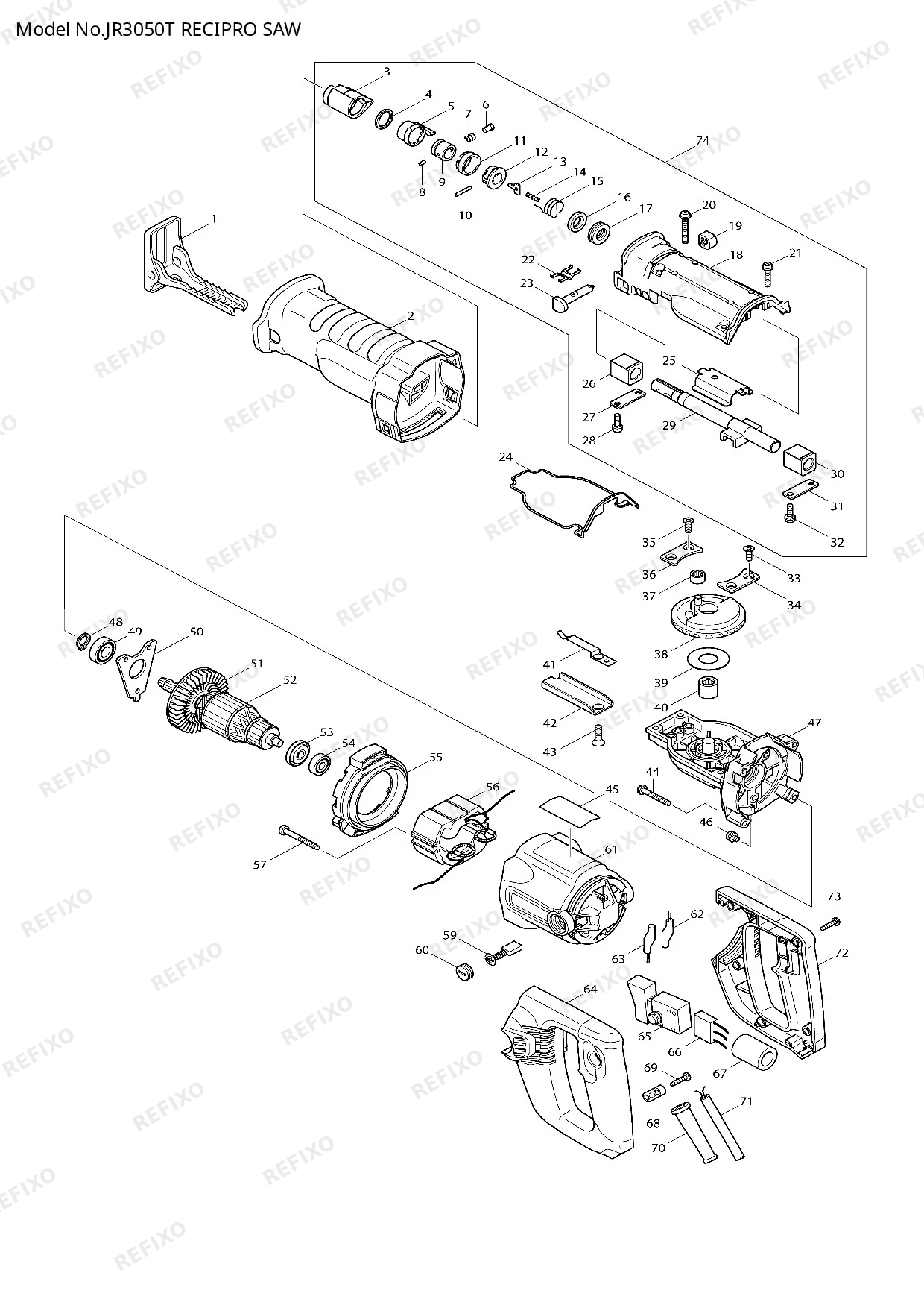 Деталировка MAKITA JR3050T — схема запчастей в разборе