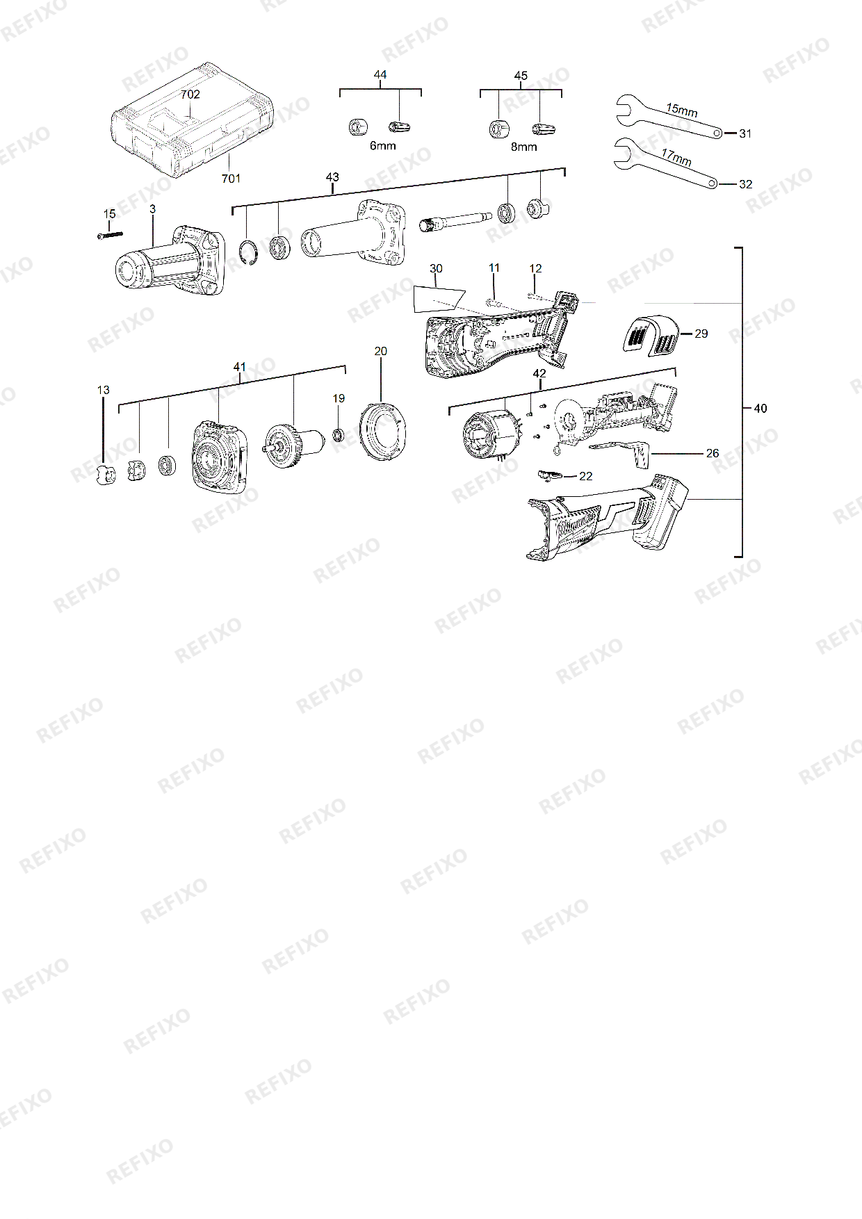 Деталировка MILWAUKEE M18FDG 0X 4933459190 4000458221 — схема запчастей в разборе