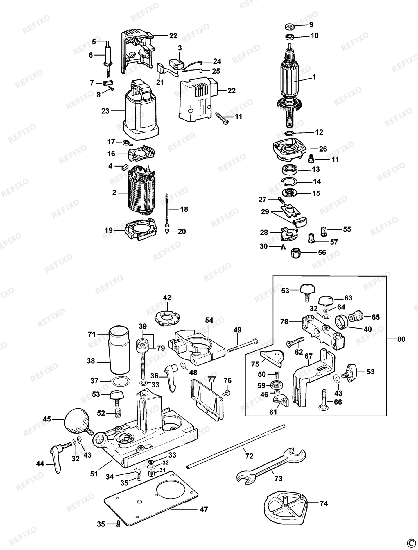 Деталировка DeWalt DW631-QS TYPE 1 LAMELLENTRIMMER DW631-QS DW631 — схема запчастей в разборе