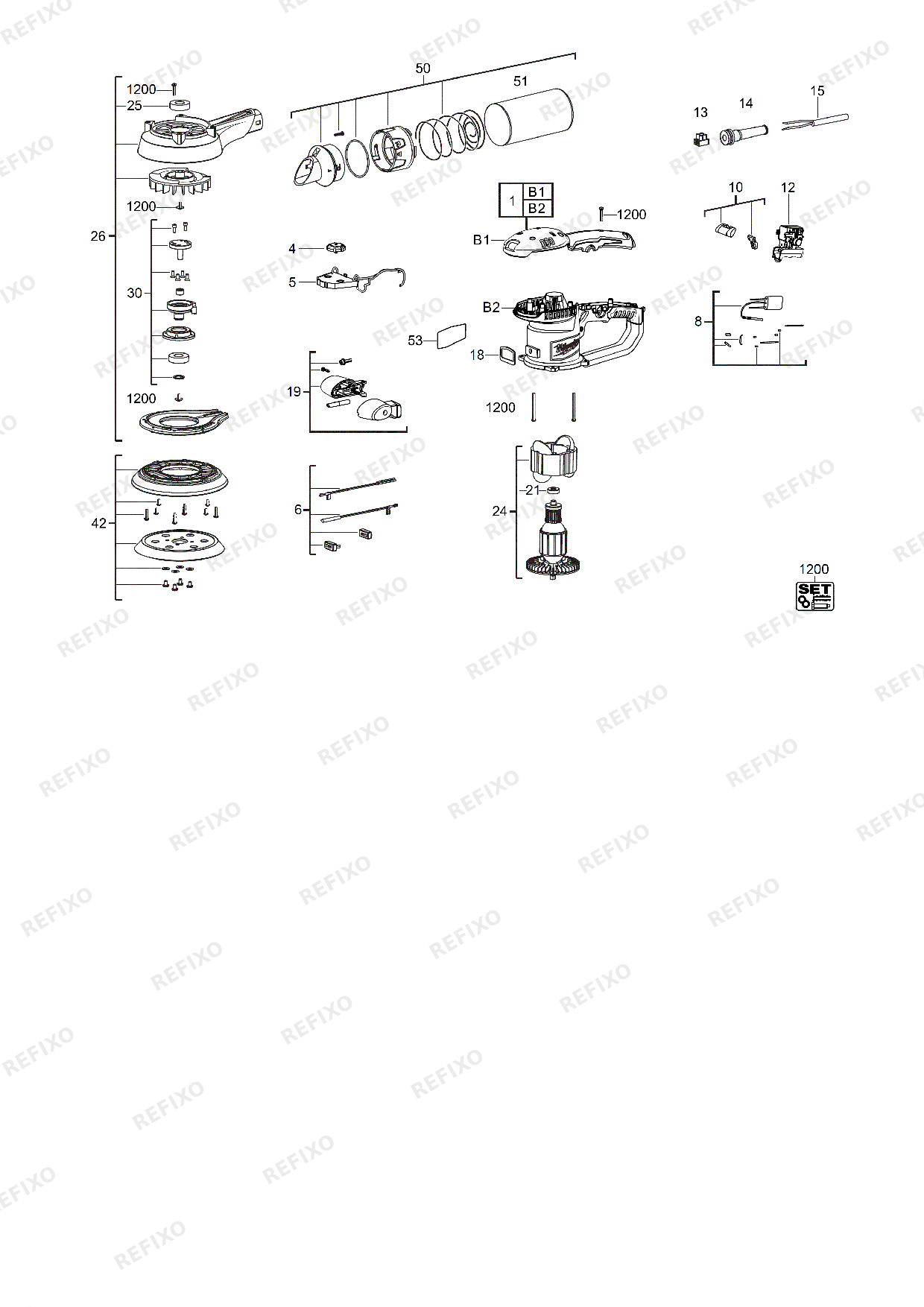 Деталировка MILWAUKEE ROS150E 2 4933431170 4000431171 — схема запчастей в разборе