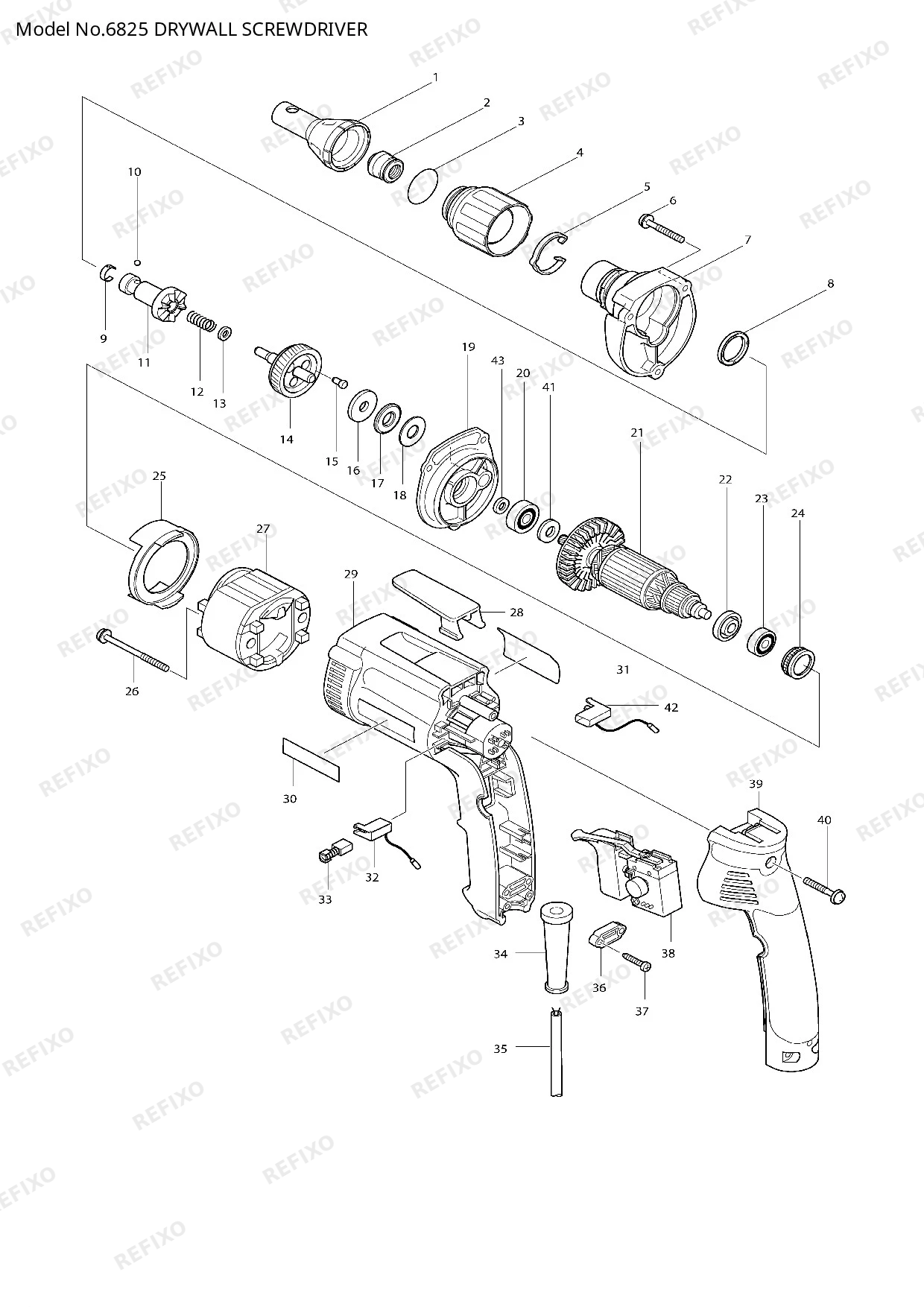 Деталировка MAKITA 6825 — схема запчастей в разборе