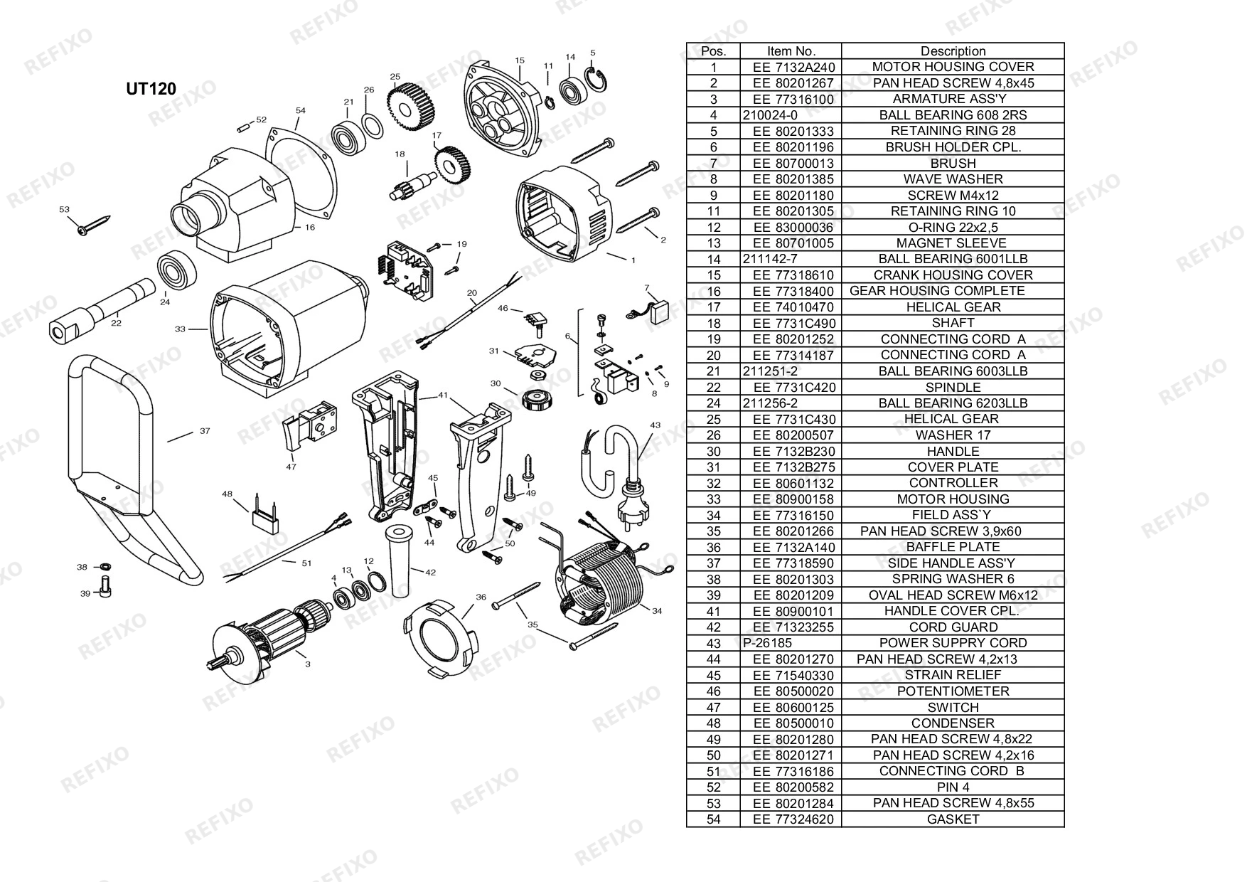 Деталировка MAKITA UT120 — схема запчастей в разборе
