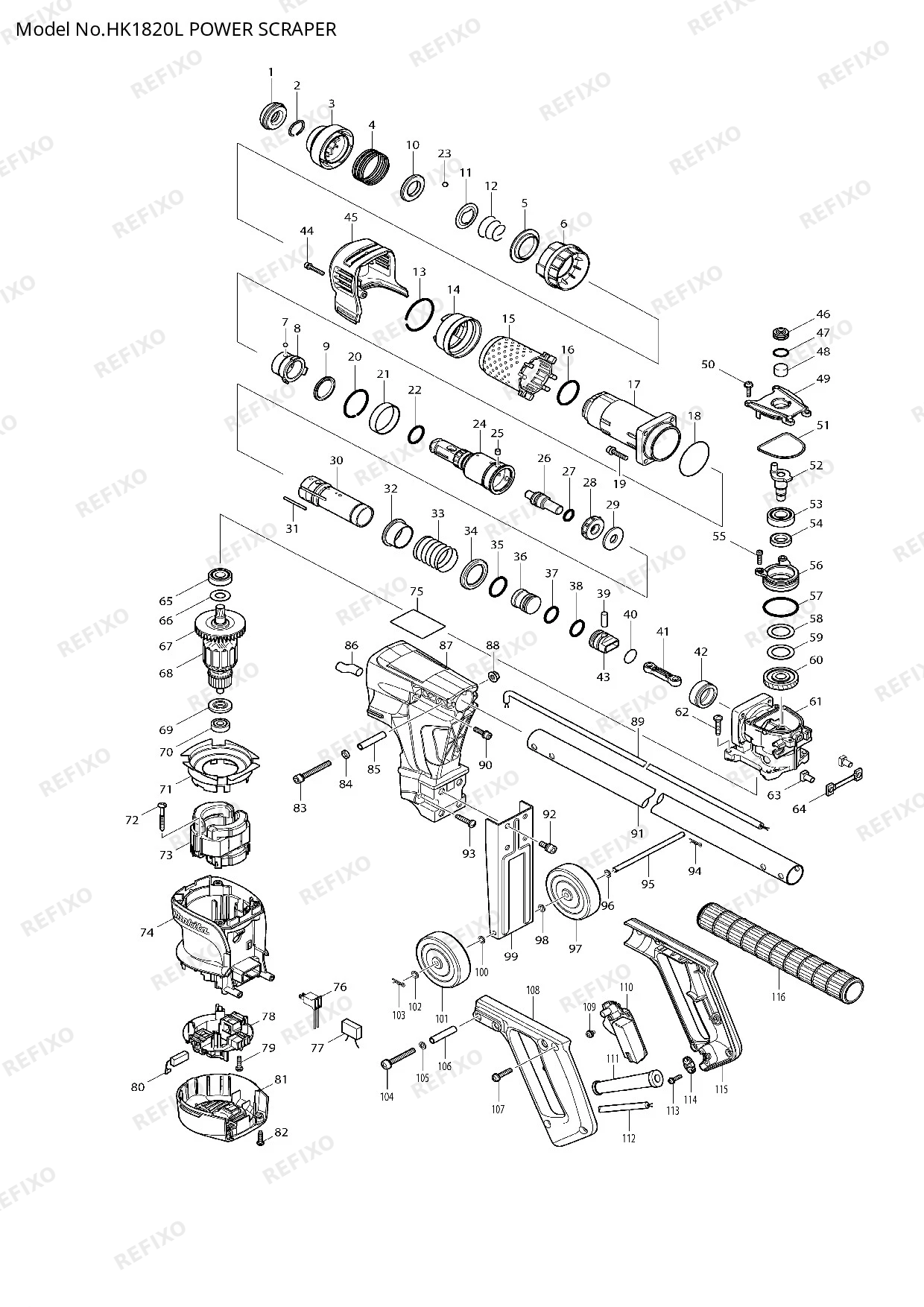 Деталировка MAKITA HK1820L — схема запчастей в разборе