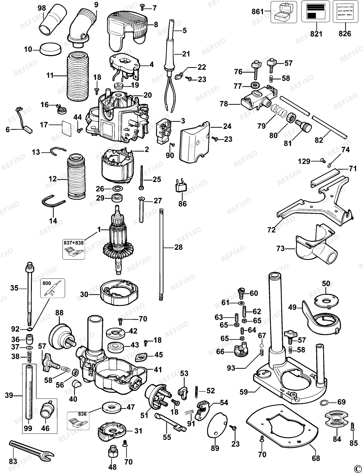 Деталировка DeWalt DW622-QS TYPE 3 FRÄSMASCHINE DW622-QS DW622 — схема запчастей в разборе