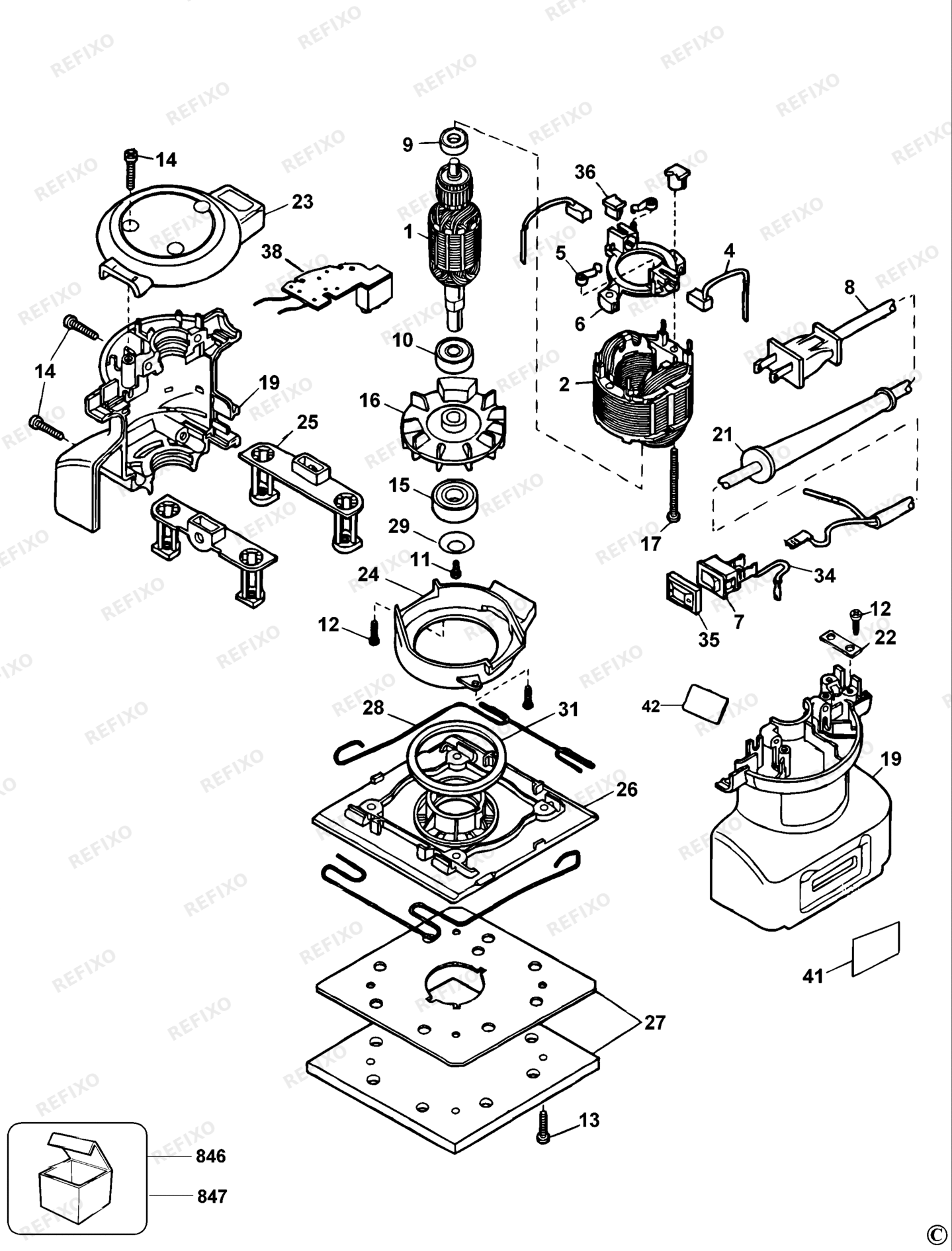 Деталировка DeWalt DW411-LX TYPE 4 шлифмашина DW411-LX DW411 — схема запчастей в разборе