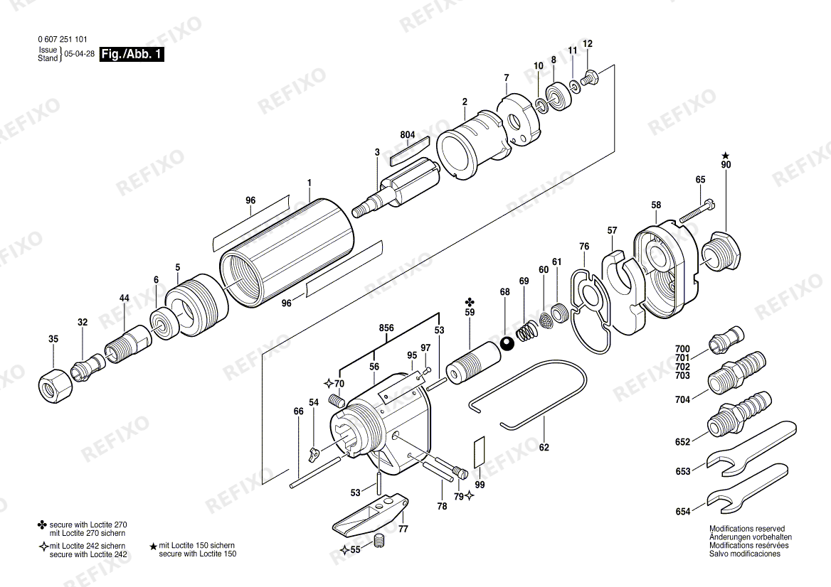 Деталировка Bosch Geradschleifer 370 WATT-SERIE (0 607 251 101) — схема запчастей в разборе