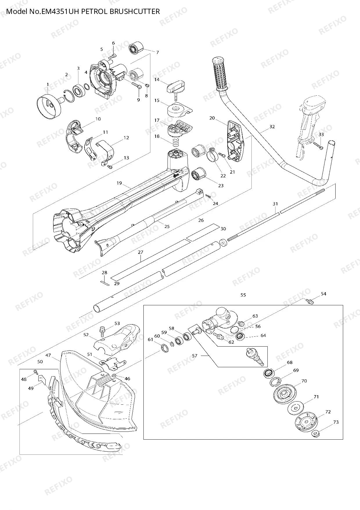 Деталировка MAKITA EM4351UH — схема запчастей в разборе