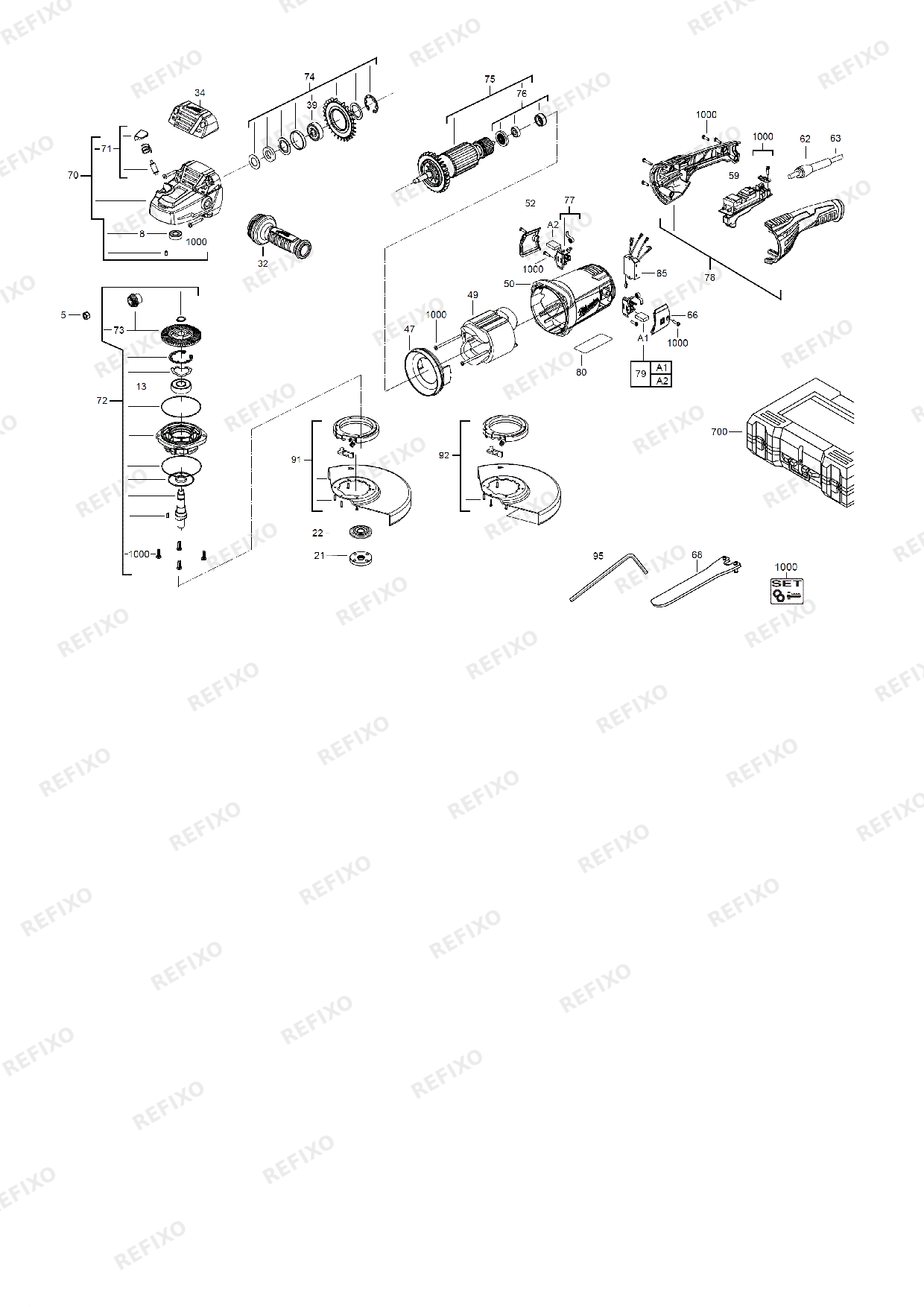 Деталировка MILWAUKEE AGV22 230DMS 4933431860 4000431861 — схема запчастей в разборе