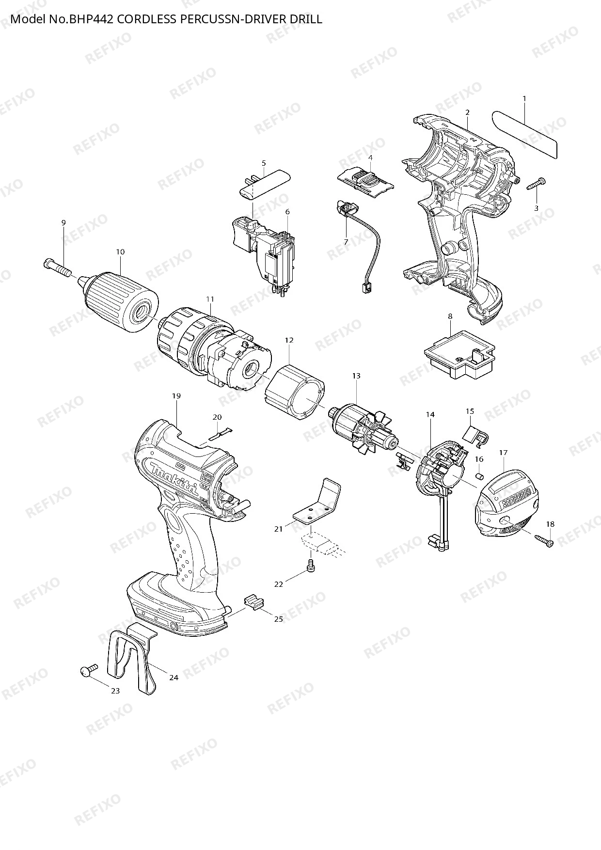 Деталировка MAKITA BHP442 — схема запчастей в разборе