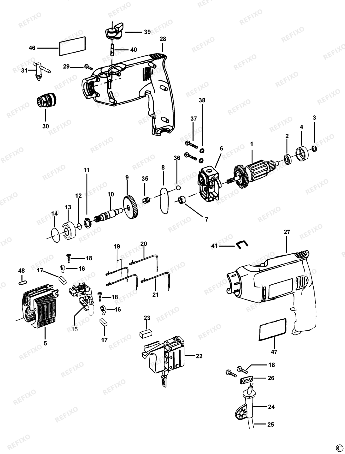 Деталировка DeWalt DW202-XJ TYPE 1 BOHRER DW202-XJ DW202 — схема запчастей в разборе