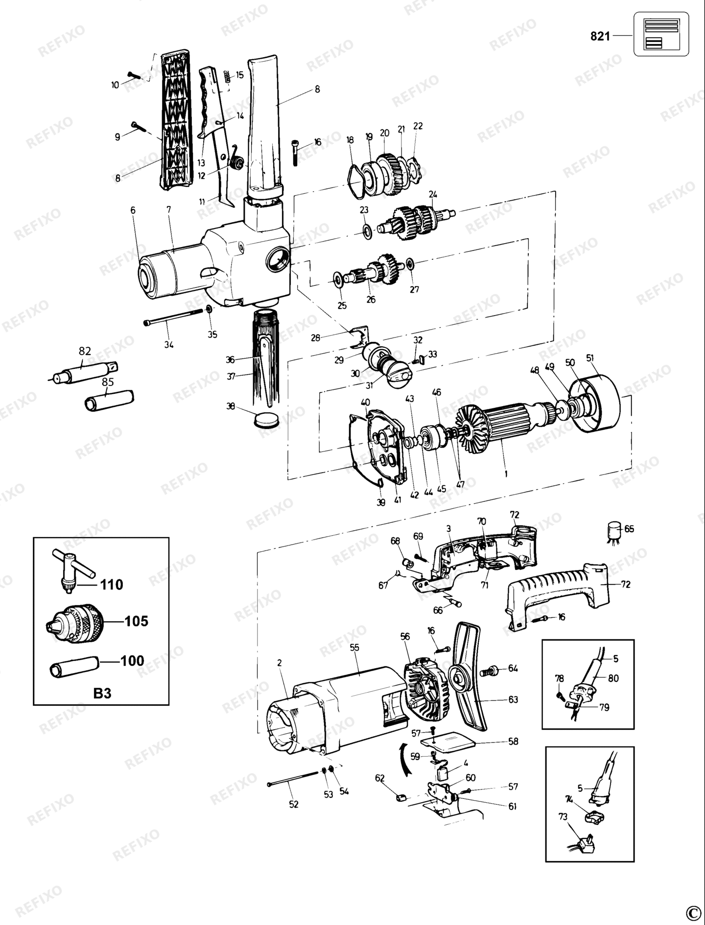 Деталировка DeWalt DW152-LX TYPE 1 BOHRER DW152-LX DW152 — схема запчастей в разборе