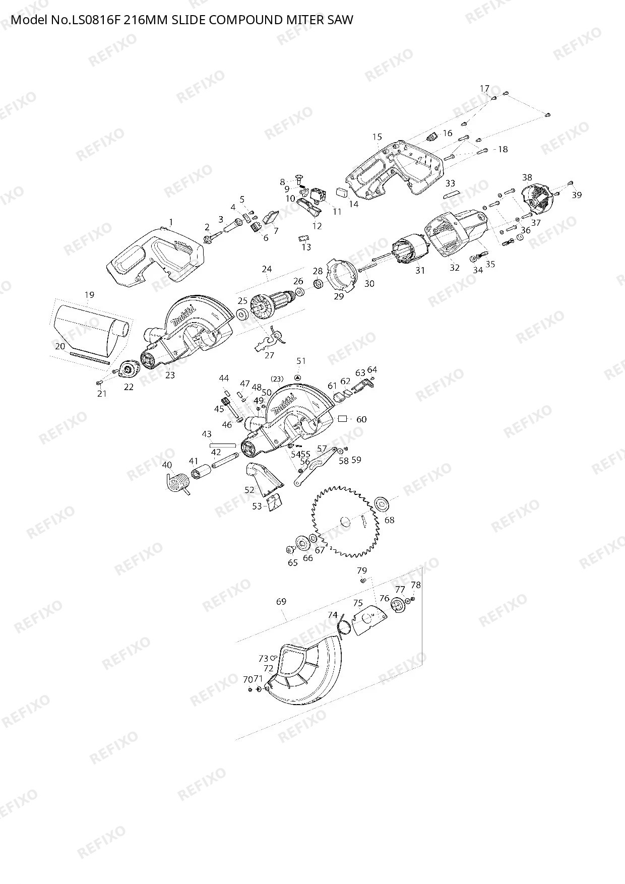 Деталировка MAKITA LS0816F — схема запчастей в разборе
