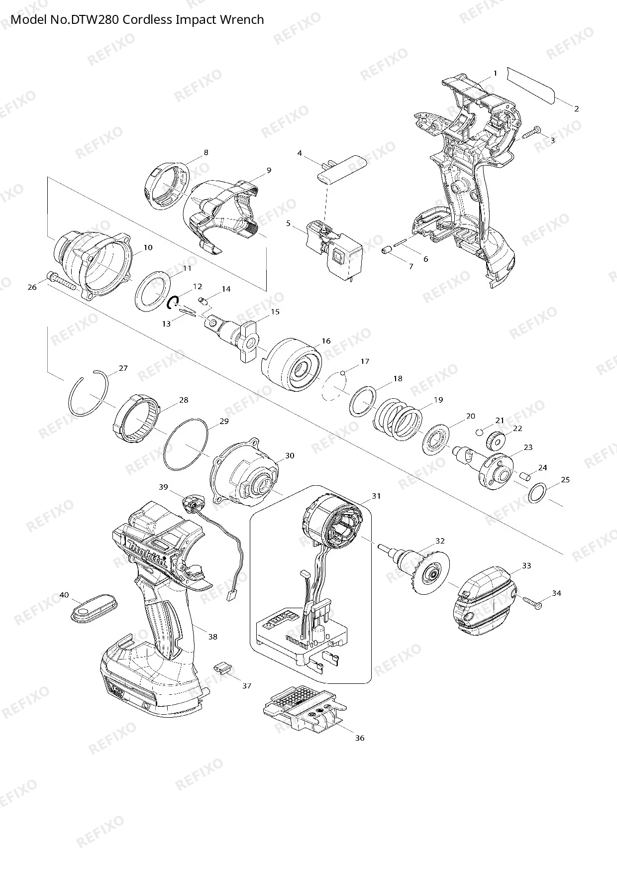 Деталировка MAKITA DTW280 — схема запчастей в разборе