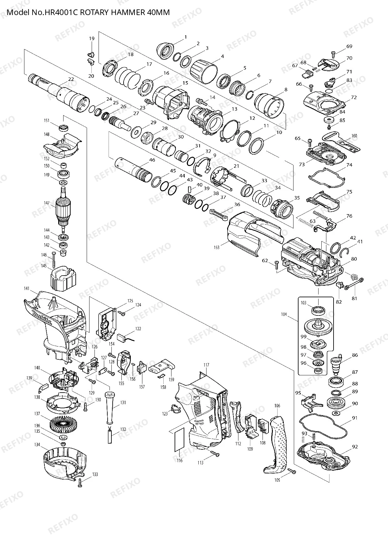 Деталировка MAKITA HR4001C — схема запчастей в разборе