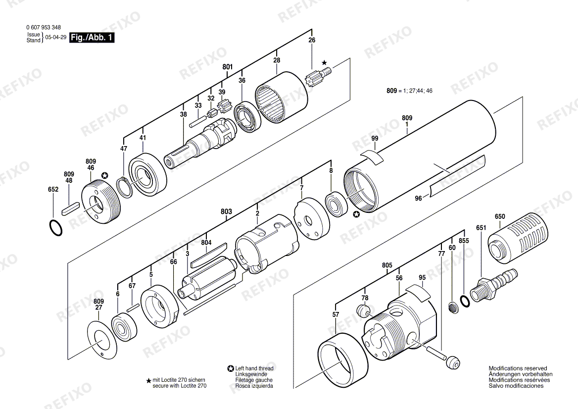 Деталировка Bosch Einbaumotor 180 WATT-SERIE (0 607 953 348) — схема запчастей в разборе