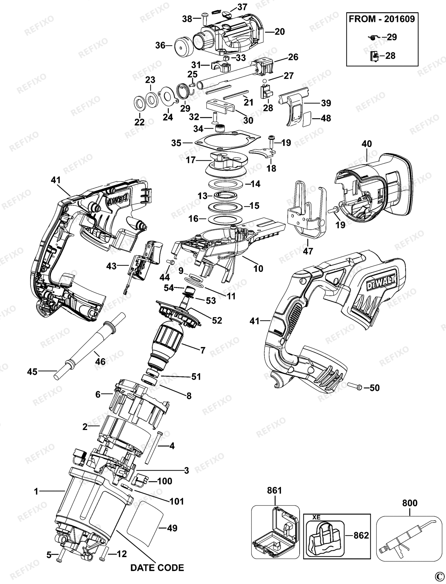 Деталировка DeWalt DWE357-LX TYPE 1 RECIPROCATING SAW DWE357-LX DWE357 — схема запчастей в разборе