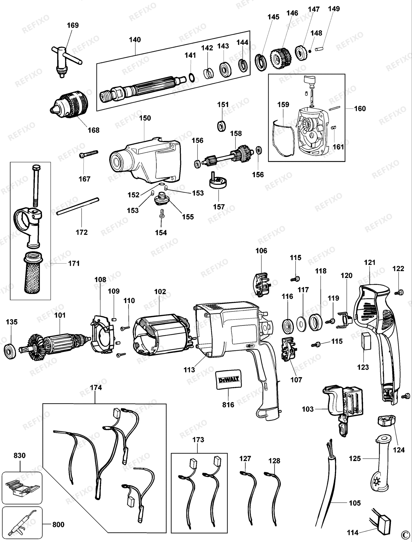 Деталировка DeWalt DW518-QS TYPE 1 BOHRER DW518-QS DW518 — схема запчастей в разборе