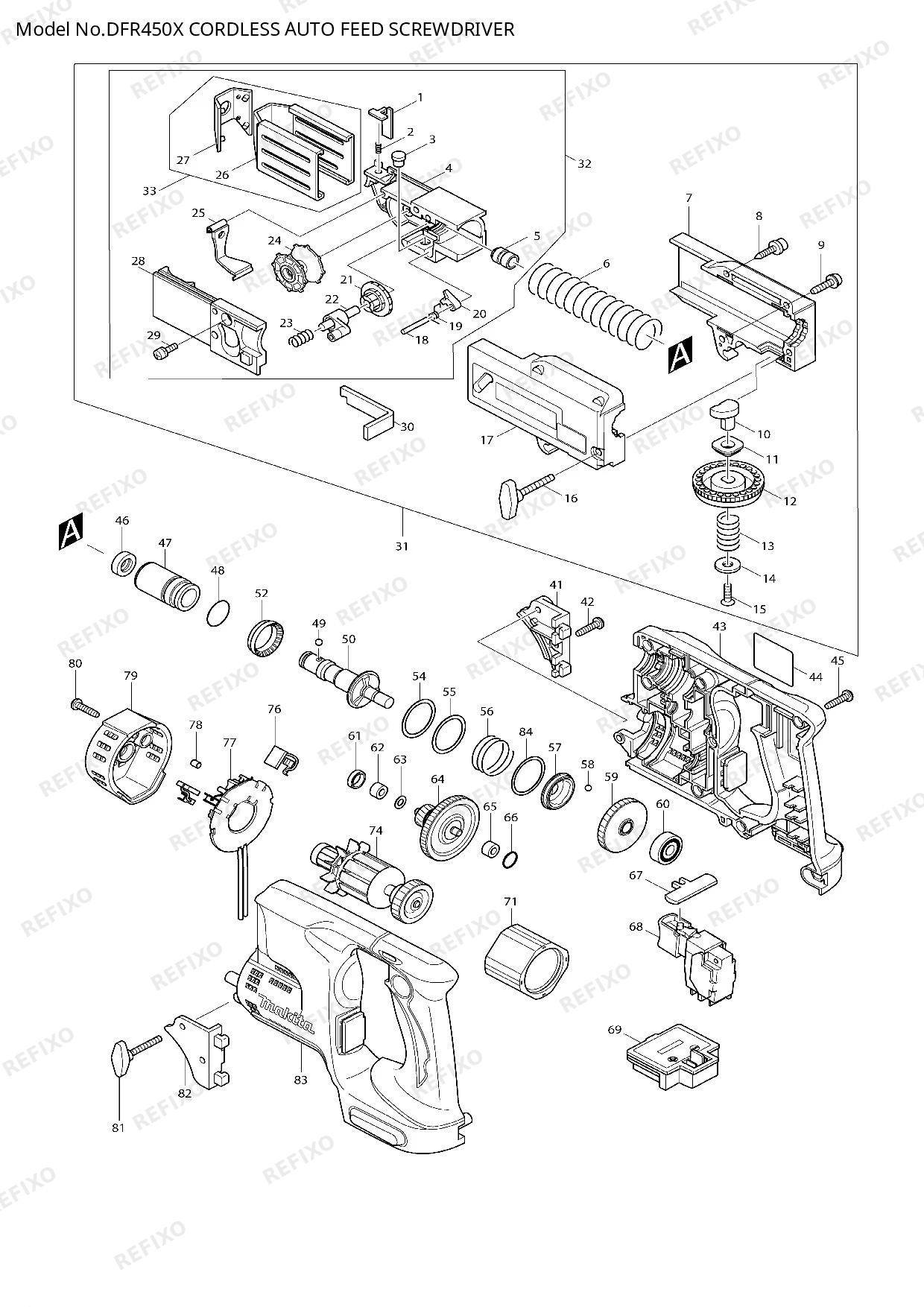 Деталировка MAKITA DFR450 — схема запчастей в разборе